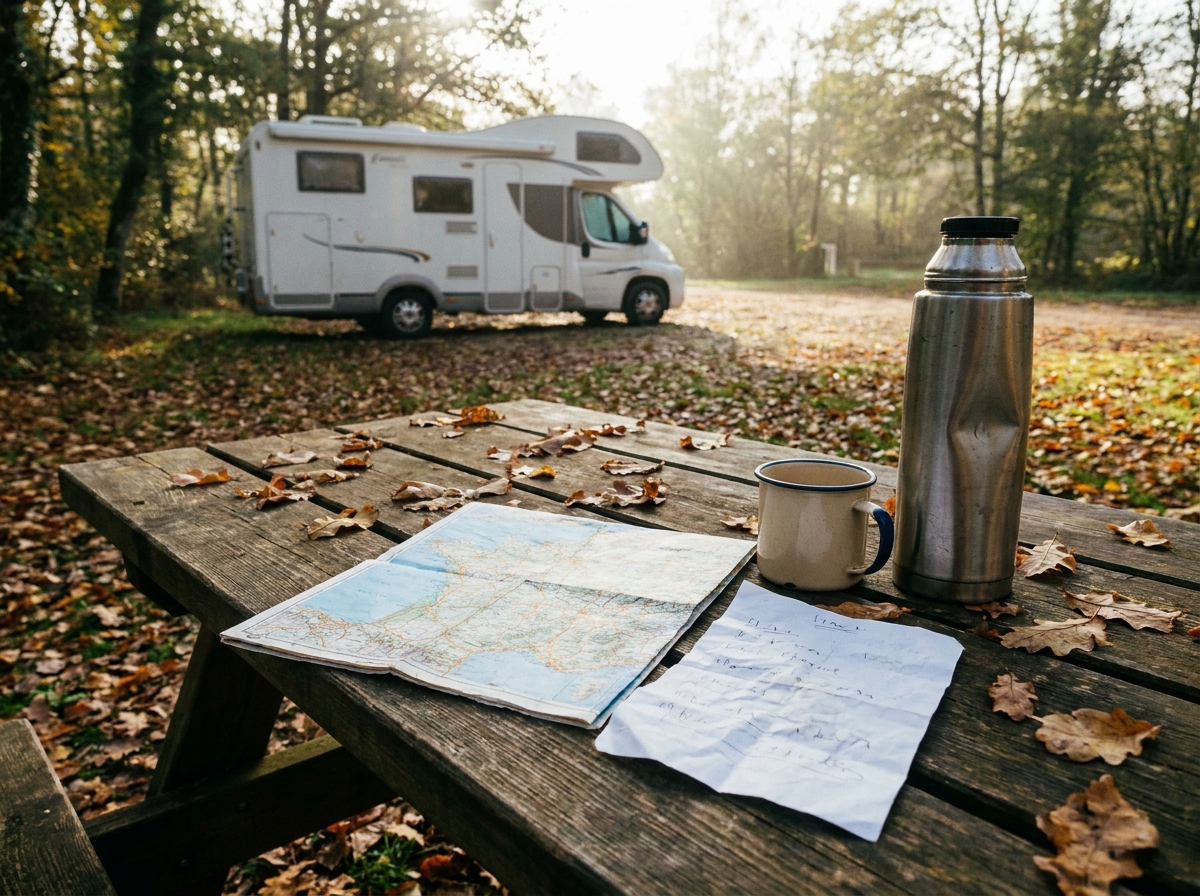 Illustration d’une carte et d’un carnet pour préparer une étape en camping-car