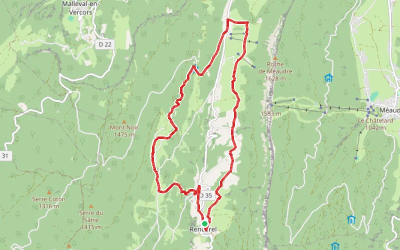 Tracé du parcours Boucle du Col de Romeyère au départ de Rencurel