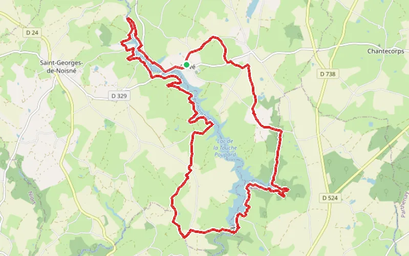 Tracé du parcours Autour de la retenue d'eau de la Touche-Poupard