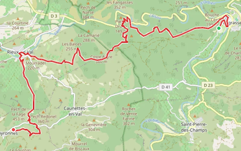 Tracé du parcours Lagrasse - Mayronnes