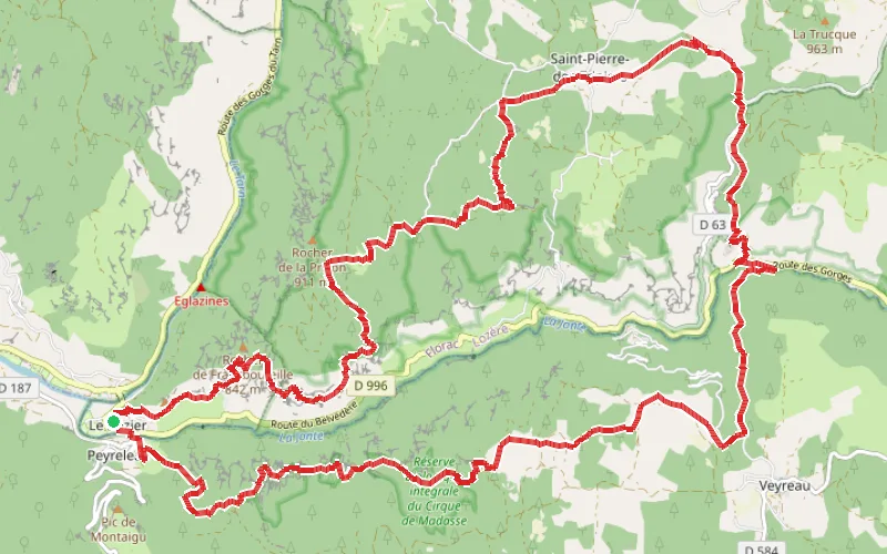 Tracé du parcours Boucle des balcons de la Jonte