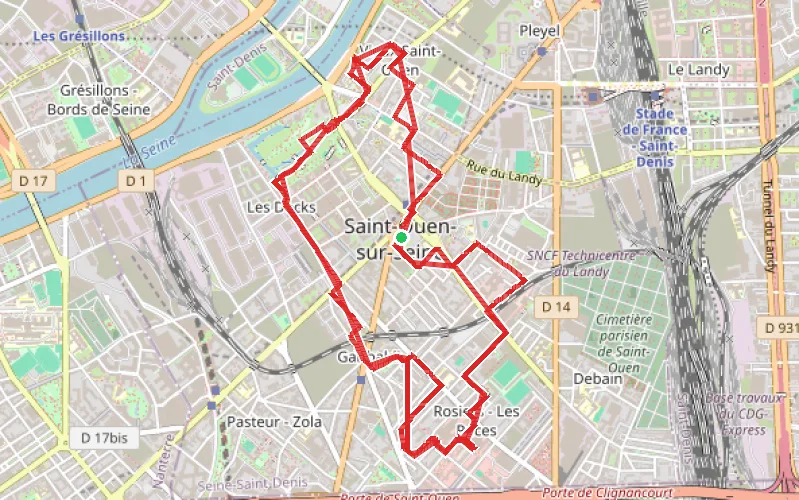 Tracé du parcours Tours et détours dans Saint-Ouen