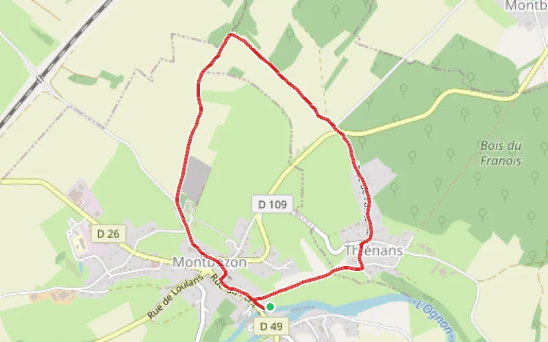 Tracé du parcours Sentier de la Goutte d'Eau au départ de Montbozon