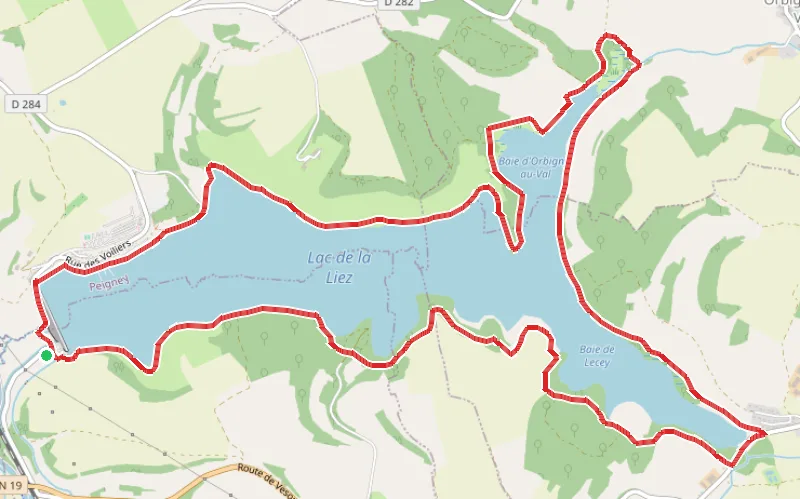 Tracé du parcours Tour du Lac de la Liez près de Langres