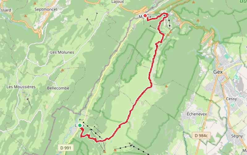 Tracé du parcours Lélex - Mijoux