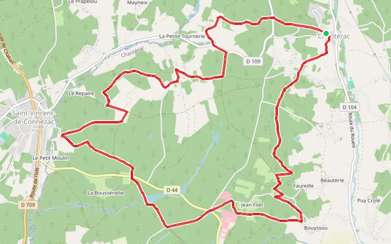 Tracé du parcours Boucle de la Lande depuis Chantérac