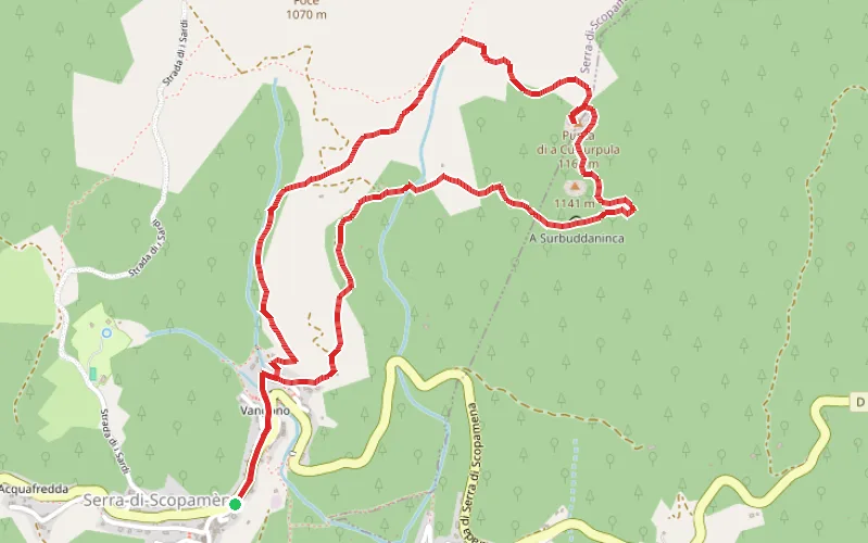 Tracé du parcours Punta di a Cuciurpula : sur les traces du seigneur de Rinucciu della Rocca
