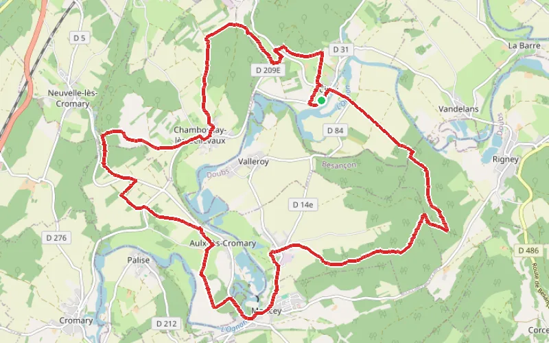 Tracé du parcours Entre abbaye et châteaux au départ de Cirey-les-Bellevaux
