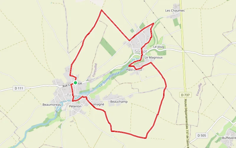 Tracé du parcours Circuit des deux lavoirs sur Tillou et Sompt