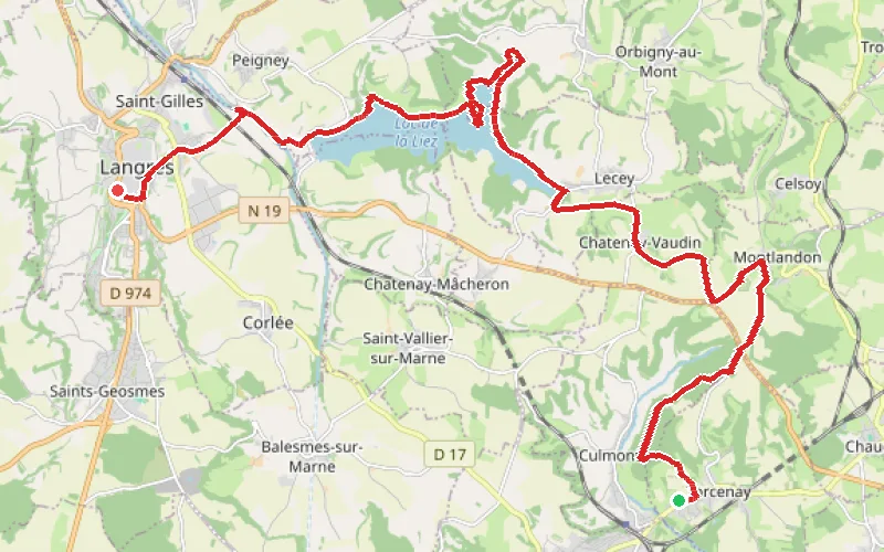 Tracé du parcours Torcenay - Langres