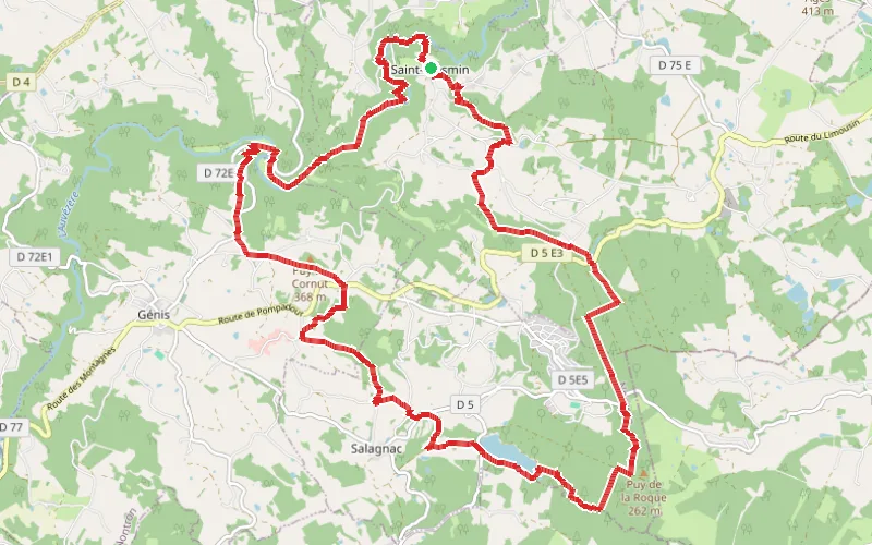 Tracé du parcours Saint-Mesmin, Étang de Born et l'Auvézère