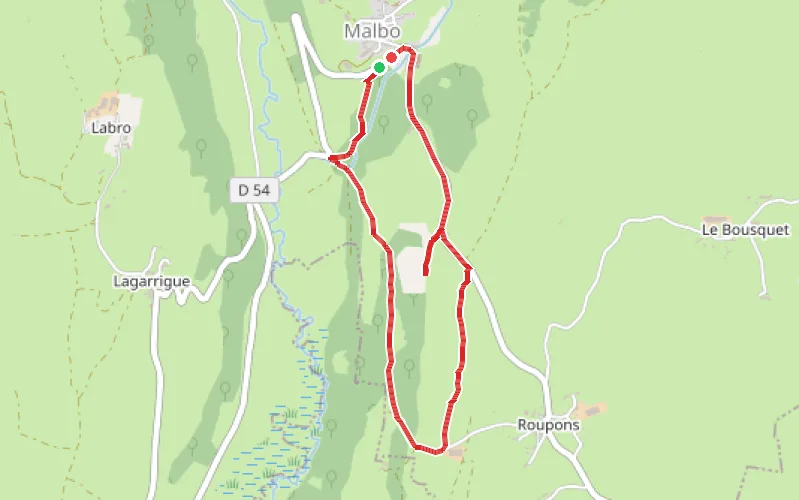 Tracé du parcours Sentier de la Rocaillade au départ de Malbo