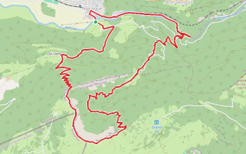 Tracé du parcours Le Creux du Van et le Saut de Brot