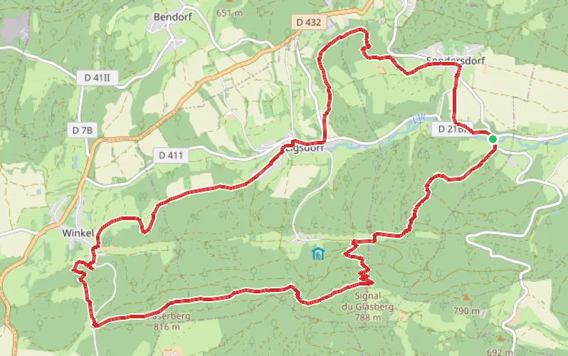 Tracé du parcours De la chapelle d'Hippoltskirch à la Source de l'Ill