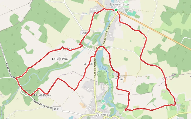 Tracé du parcours Autour de Lhommaizé par Verrières