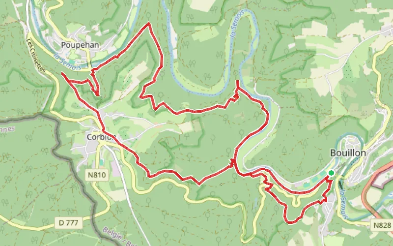 Tracé du parcours Boucles à l'ouest de Bouillon le long de la Semois
