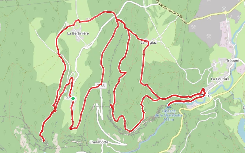 Tracé du parcours En surplomb des Gorges de l'Albarine : Lacoux - Nantuy
