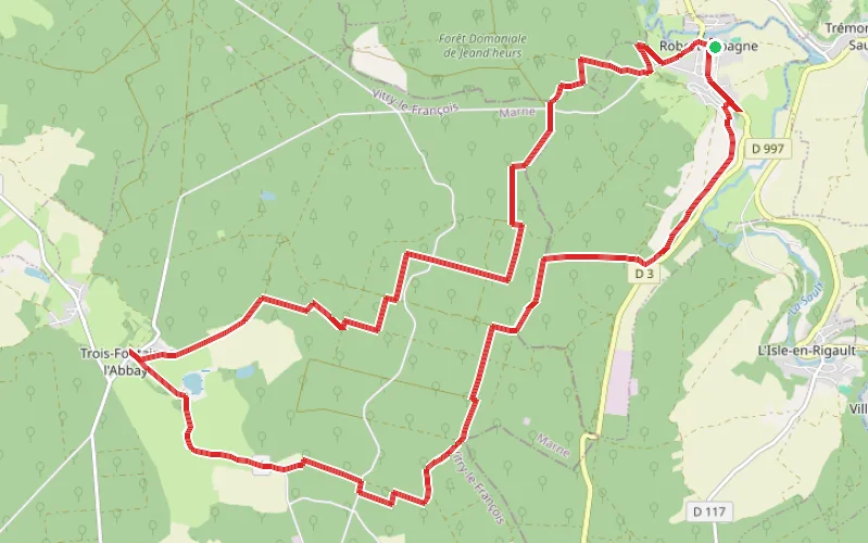 Tracé du parcours De Robert-Espagne à Trois Fontaines