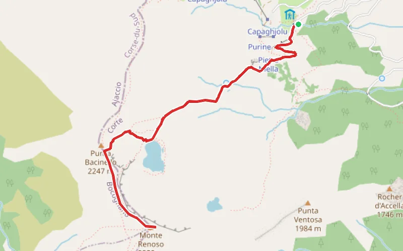 Tracé du parcours Monte Renosu et Lac de Bastani
