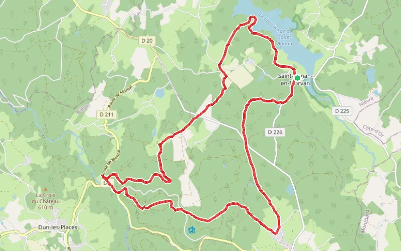 Tracé du parcours Entre le Lac de Saint-Agnan et la Forêt de Breuil-Chenue