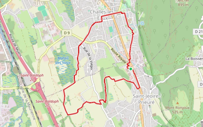 Tracé du parcours Boucle panoramique au dessus de Challes-les-Eaux