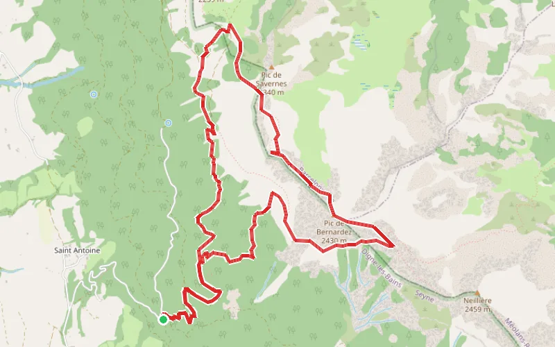 Tracé du parcours Le pic de Bernardez depuis la maison forestière de Bellevue
