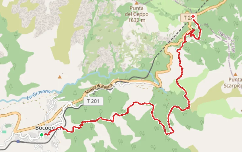 Tracé du parcours De Bocognano au Col de Vizzavona