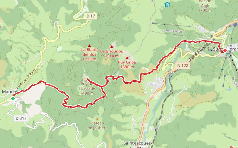 Tracé du parcours Mandailles - Le Lioran
