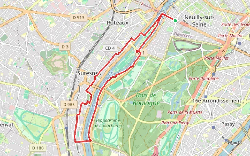 Tracé du parcours Sentier des péniches et passerelles entre Neuilly et Saint-Cloud