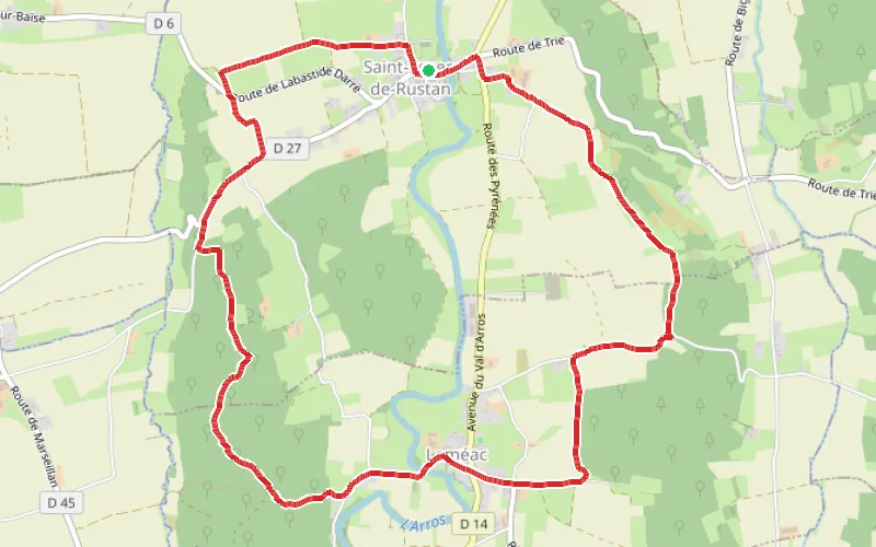 Tracé du parcours Boucle de Saint-Severus à Saint-Sever-de-Rustan