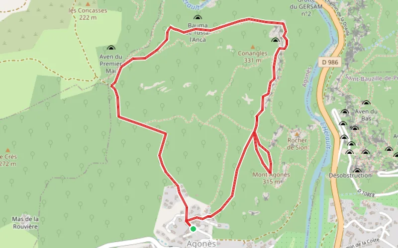 Tracé du parcours La Croix de Saint-Micisse et les Gorges de l'Hérault