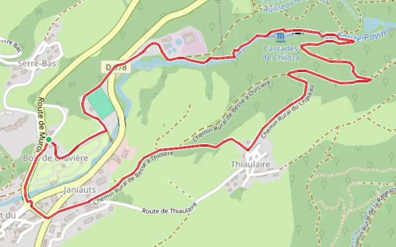Tracé du parcours Les cascades de Chiloza