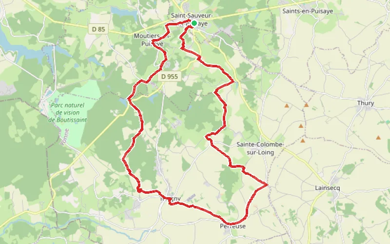 Tracé du parcours Entre Puisaye et Forterre : l'eau et les bois