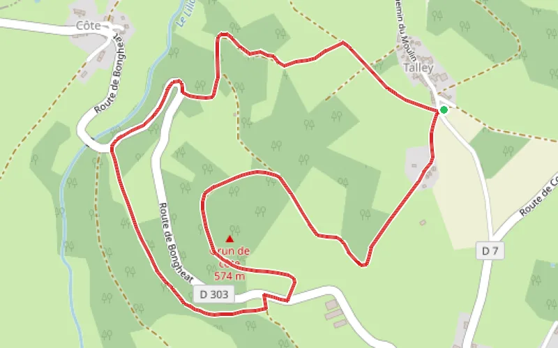 Tracé du parcours Balade autour du Grun de Côte