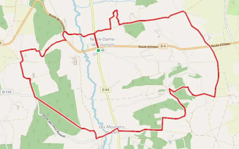 Tracé du parcours Les Moutiers-Hubert à Notre-Dame-de-Courson