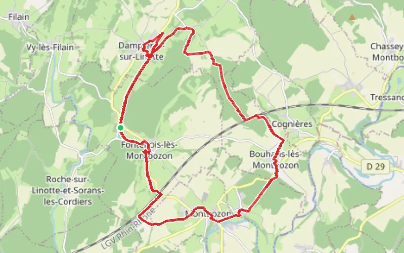 Tracé du parcours Lavoirs et fontaines au Pays de Montbozon