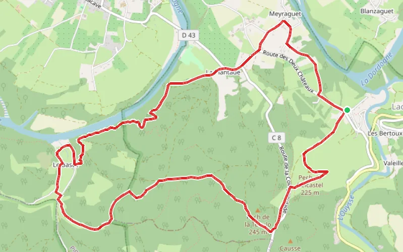 Tracé du parcours Les villages du Bastit et de Meyraguet en boucle au départ de Belcastel