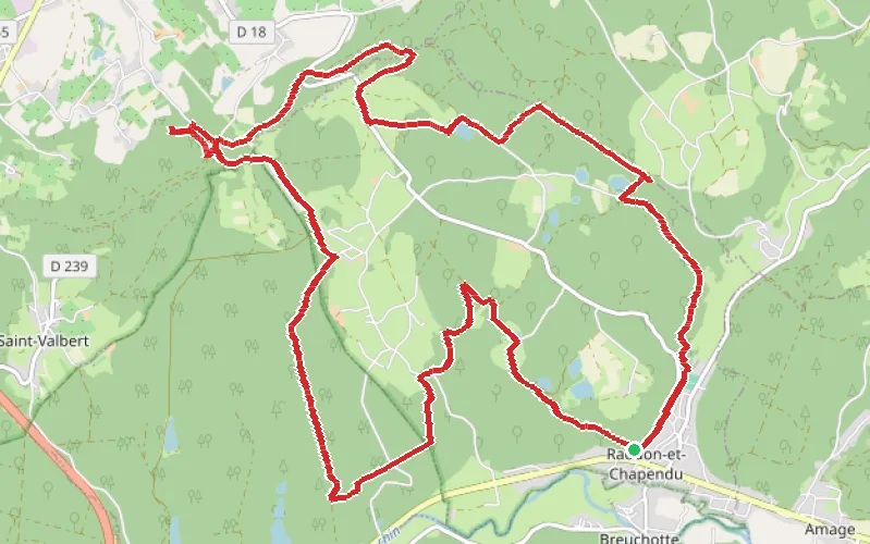 Tracé du parcours Rochers, étangs et forêt en boucle depuis Raddon-et-Chapendu