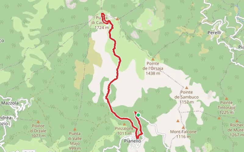 Tracé du parcours La Cascade de Pianellu et La Punta di Caldane
