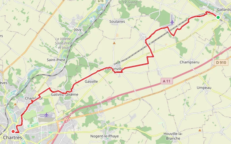 Tracé du parcours Chemin Péguy : Pont-sous-Gallardon - Chartres