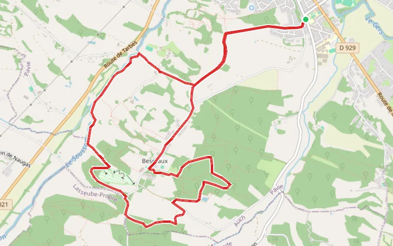 Tracé du parcours Le sentier de Besmaux à Pavie