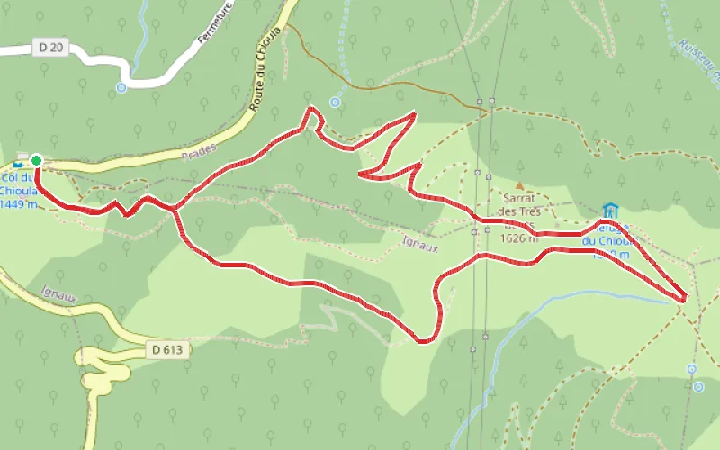 Tracé du parcours Le Refuge du Chioula depuis le Col du Chioula