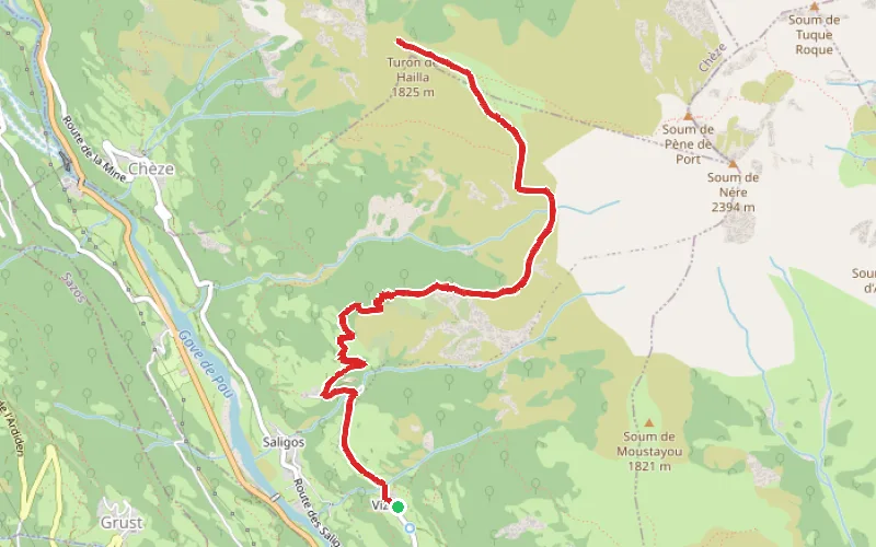 Tracé du parcours Turon de Hailla au départ de Vizos