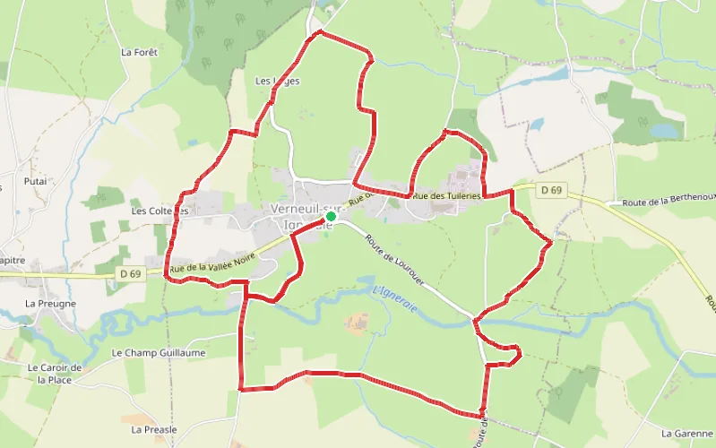 Tracé du parcours Balade à Verneuil-sur-Igneraie, de la Vallée Noire aux traditions