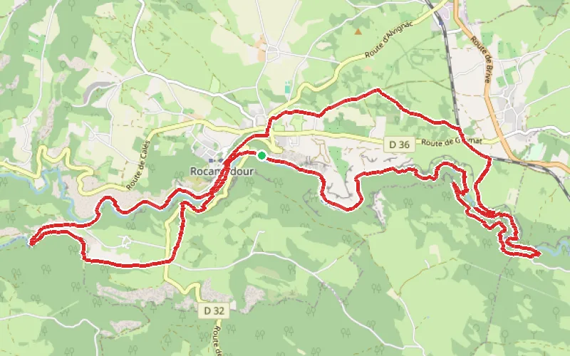 Tracé du parcours Les vallées de l'Alzou et de l'Ouysse en boucle depuis Rocamadour