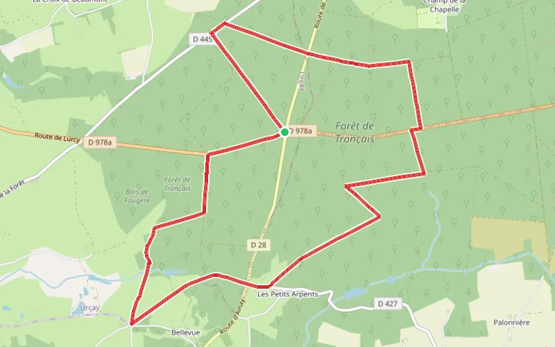Tracé du parcours Le Puy Aigu en Forêt de Tronçais