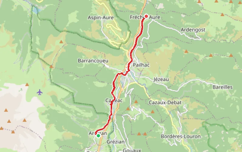 Tracé du parcours D’Ancizan à Fréchet-Aure