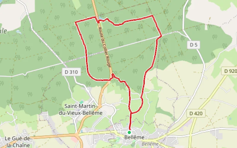 Tracé du parcours Étang de la Herse au départ de Bellême