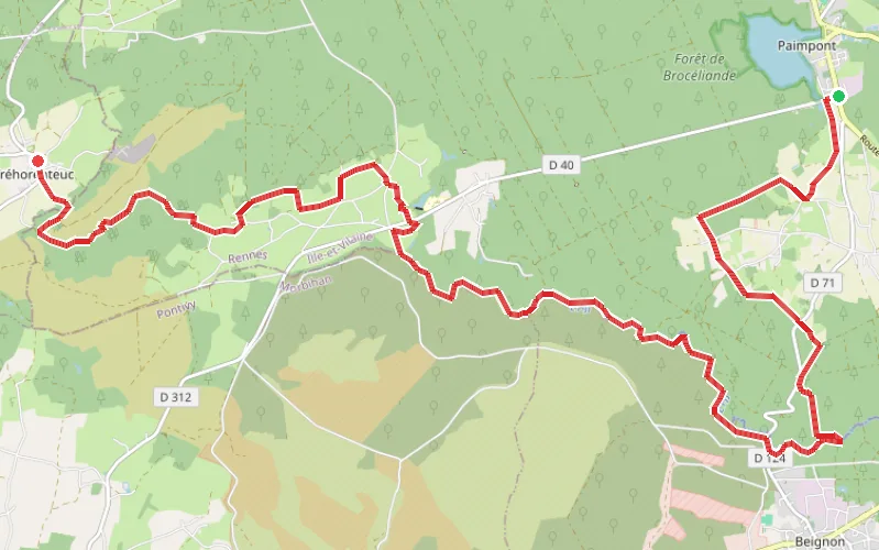 Tracé du parcours Brocéliande jour 1/2
