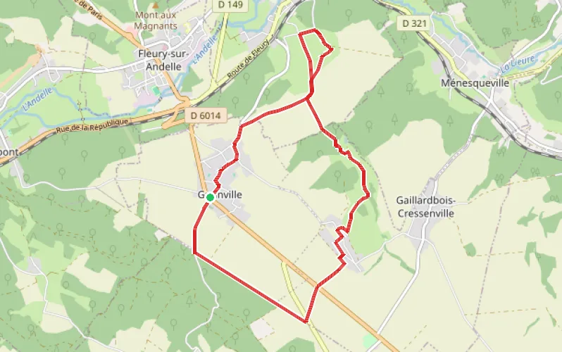 Tracé du parcours À la découverte des villages de Grainville, Cressenville et le Grand Thuyt